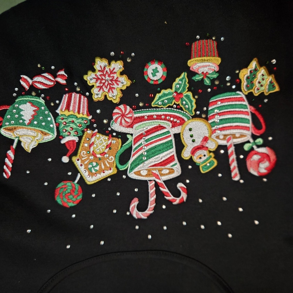 Quacker Factory All is Bright Holiday Bling 3/4 Sleeve T Shirt‎ Black Holiday XL - Picture 2 of 8